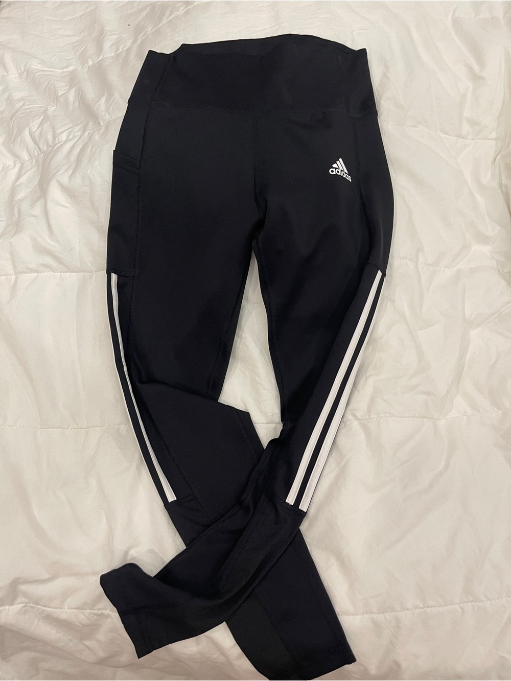adidas Black Performance Leggings with White Stripes